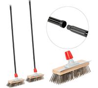 Novaliv 2x Brosse métallique robuste avec manche - Balai en acier avec manche de 4 pièces, Elimination efficace de la mousse, Balai de rue, pour pavés & jardin, Balai en acier, Gratte-mousse, Balai à