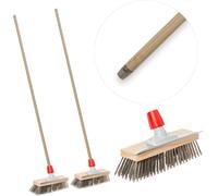 Novaliv 2x Brosse métallique robuste avec manche - Balai en acier avec manche en bois, Elimination efficace de la mousse, Balai de rue, pour pavés & jardin, Balai en acier, Gratte-mousse, Balai à pizz