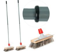 Novaliv 2x Brosse métallique robuste avec manche - Balai en acier avec manche télescopique, Elimination efficace de la mousse, Balai de rue, pour pavés & jardin, Balai en acier, Gratte-mousse, Balai à