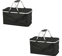 Novaliv 2x Panier à provisions pliable avec fonction de refroidissement 30 litres NOIR Panier isolant avec poignées rembourrées et fermeture éclair sur le couvercle Panier de transport