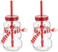 Novaliv 2x Tasses vin chaud 260 ml Tasse de Noël personnalisée avec paille - Bonhomme de neige comme tasse à vin chaud - Motif de Noël Tasse avec couvercle et paille Tasses de Noël Chauffe-main mugs