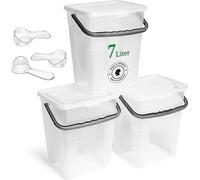 Novaliv 3x boîte à lessive avec couvercle 7 litres Transparent et cuillère doseuse 23,5 x 18 x 26,5 cm Boîte de rangement pour lessive en poudre avec anse Rangement de la lessive Bac à lessive