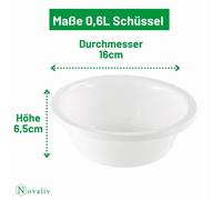 Novaliv 3x Saladier rond 0,6L, D16 cm, Blanc, Sans BPA & Lavable au lave-vaisselle - Idéal pour la cuisine et le camping, petit saladier rond, petit saladier en plastique, petit saladier de lavage, Pl