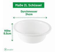 Novaliv 3x Saladier rond 2L, D24 cm, Blanc, Sans BPA & Lavable au lave-vaisselle - Idéal pour la cuisine et le camping, petit saladier rond, petit saladier en plastique, petit saladier de lavage, Plas