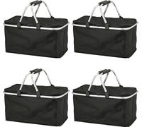 Novaliv 4x Panier à provisions pliable avec fonction de refroidissement 30 litres NOIR Panier isolant avec poignées rembourrées et fermeture éclair sur le couvercle Panier de transport