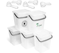 Novaliv 5x boîte à lessive avec couvercle 7 litres Transparent et cuillère doseuse 23,5 x 18 x 26,5 cm Boîte de rangement pour lessive en poudre avec anse Rangement de la lessive Bac à lessive