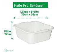 Novaliv 5x Bol de lavage carré 14L, 38x38 cm, Blanc, Sans BPA & Lavable au lave-vaisselle - Idéal pour la cuisine et le camping, Baignoire, Grand bol en plastique, Bol de lavage carré, Bol de lavage,