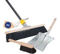 Novaliv Balai 40 cm avec manche Balai de salle Mélange de poils y compris garniture de balayage galvanisée composée d'une tôle de balayage et d'un balai à main Balai fin Idéal comme balai d'atelier Ba