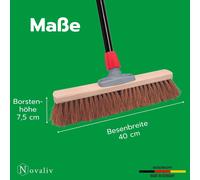 Novaliv Balai coco 40 cm avec manche Poils de coco incl. garniture de balayage galvanisée avec lèvre en caoutchouc composée d'une tôle de balayage et d'un balai manuel Balai poils naturels Idéal comme