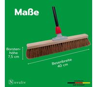 Novaliv balai coco Balai avec manche 50 cm poils de coco incl. garniture de balayage noire composée d'une tôle de balayage et d'un balai à main Balai poils naturels Balai d'atelier Balai de halle avec