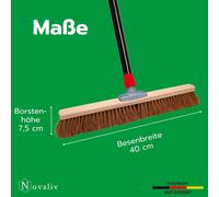 Novaliv balai coco Balai avec manche 60 cm poils de coco incl. garniture de balayage noire composée d'une tôle de balayage et d'un balai à main Balai poils naturels Idéal comme balai d'atelier Balai d