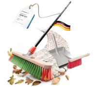 Novaliv Balai de jardin avec manche, 40 cm, poils élastiques, avec kit de balayage galvanisé, composé d'une pelle et d'une balayette, idéal comme balai de rue, de terrasse, de cour, d'écurie,
