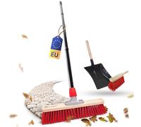 Novaliv Balai de rue avec manche, 40 cm, poils en élaston, avec balai galvanisé avec lèvre en caoutchouc composé d'une pelle et d'une balayette à main, idéal pour jardin, terrasse, cour, écurie