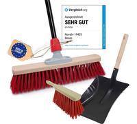 Novaliv Balai de rue avec manche 40 cm Poils en élaston incl. garniture de balayage galvanisée avec lèvre en caoutchouc composée d'une tôle de balayage & d'un balai à main Balai de jardin idéal Balai