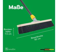 Novaliv Balai de salle Balai avec manche 50 cm poils mélange de poils y compris ensemble de balayage noir composé d'une tôle de balayage et d'un balai à main balai fin Idéal comme balai d'atelier Bala