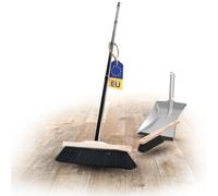 Novaliv Balai d'intérieur avec manche stable en véritable crin de rouille - Poils souples - 4 pièces - Manche enfichable + balayette - En métal galvanisé avec lèvre en caoutchouc - Balai et pelle à