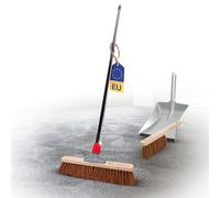 Novaliv Balai en coco 40 cm avec manche télescopique - Poils en coco - Avec balai galvanisé avec lèvre en caoutchouc - Composé d'une pelle et d'une balayette - Poils naturels - Balai d'atelier - Balai