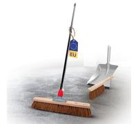 Novaliv Balai en coco 50 cm avec manche télescopique - Poils en coco - Avec balai galvanisé avec lèvre en caoutchouc - Composé d'une pelle et d'une balayette - Poils naturels - Balai d'atelier - Balai