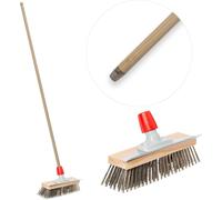 Novaliv Balai métallique robuste avec manche - Balai en acier avec manche en bois, Elimination efficace de la mousse, Brosse métallique, pour pavés & jardin, Balai métallique en acier, Gratte-mousse,