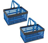 Novaliv Boîte pliante Bleu Lot de 2 - 16L Panier pliable avec anses - Panier à provisions polyvalent - Boîte de rangement pratique