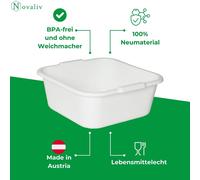 Novaliv Bol de lavage carré 10,5L, 34x34 cm, Blanc, Sans BPA & Lavable au lave-vaisselle - Idéal pour la cuisine et le camping, Bassin, Grand bol en plastique, Bol de lavage carré, Bol de lavage, Bol