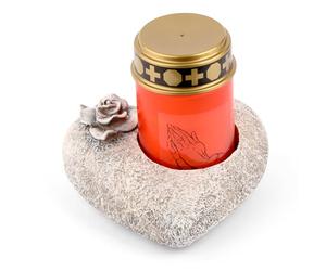 Novaliv Décoration funéraire, en forme de cœur rose, grise, avec lanterne funéraire LED rouge, bougie de cimetière/de deuil, cœur funéraire