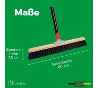 Novaliv Grand balai 60 cm avec manche poils synthétiques Balai de salle y compris ensemble de balayage galvanisé composé d'une tôle de balayage et d'un balai à main balai fin Idéal comme balai d'ateli