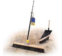 Novaliv Grand balai de 60 cm avec manche, poils, mélange de poils et balayette, noir, composé d'une pelle et d'une balayette à main, balai fin, balai d'atelier, de salle avec manche, balai industriel