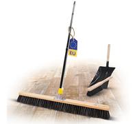 Novaliv Grand balai de 80 cm avec manche, poils, mélange de poils et balayette, noir, composé d'une pelle et d'une balayette à main, balai fin, balai d'atelier, de salle avec manche, balai industriel