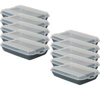 Novaliv Lot de 10 boîtes à charcuterie Premium Anthracite avec couvercle transparent, boîtes de conservation pour charcuterie et fromage, dimensions 25x17x5 cm Réfrigérateur Organiseur Boîte à pain cr