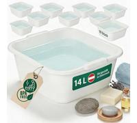 Novaliv Lot de 10 bols à vaisselle carrés 14 l, 38 x 38 cm, blancs, sans BPA et passent au lave-vaisselle ? Idéal pour la cuisine et le camping, la baignoire, grand bol en plastique, cuvette de lavage