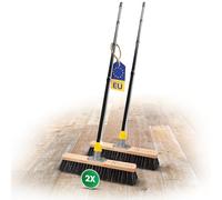 Novaliv Lot de 2 balais de 40 cm avec manche et poils - Mélange de poils fins - Idéal comme balai d'atelier avec manche - Balai industriel - Balai d'intérieur - Balai de terrasse - Doux