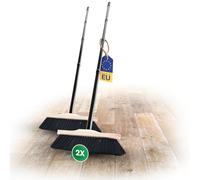 Novaliv Lot de 2 balais d'intérieur avec manche stable en véritable crin de cheval - Poils souples - 4 pièces - Manche enfichable - Balai en crin de cheval mixte pour stratifié et parquet - Balai en
