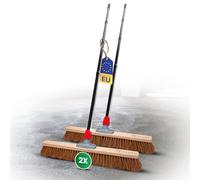 Novaliv Lot de 2 balais en coco de 60 cm avec manche en poils naturels - Idéal comme balai d'atelier avec manche - Balai industriel - Balai de maison - Balai de peinture - Balai de terrasse - Doux