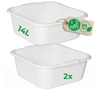 Novaliv Lot de 2 bassins carrés 14 l, 38 x 38 cm, blancs, sans BPA, passent au lave-vaisselle, idéaux pour la cuisine et le camping, la baignoire