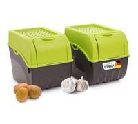 Novaliv Lot de 2 boîtes à pommes de terre vert 9 l pour pommes de terre, légumes, empilables, pour oignons, pommes de terre, fruits, oignons, pommes de terre, oignons, conserves de carottes