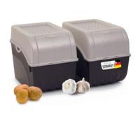 Novaliv Lot de 2 Boîtes de Rangement pour Pommes de Terre et Légumes - 9 L - Blanc Perlmut - Empilable - Corbeille à Légumes - Conservation des Carottes