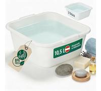 Novaliv Lot de 2 bols à vaisselle carrés 10,5 l, 34 x 34 cm, blancs, sans BPA, passent au lave-vaisselle, idéaux pour la cuisine et le camping, la baignoire, grand bol en plastique, cuvette à laver