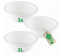 Novaliv Lot de 3 bols à vaisselle ronds de 2 l, diamètre : 24 cm, blancs, sans BPA et passent au lave-vaisselle ? Idéal pour la cuisine et le camping, petit bol rond, en plastique, petit bol de lavage