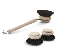 Novaliv Lot de 3 brosses à vaisselle, 2 têtes de rechange, en crin de cheval, en bois, grande taille, brosse de cuisine, brosse à récurer, brosse de nettoyage