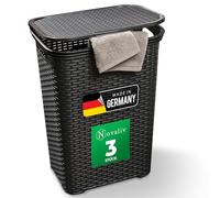 Novaliv Lot de 3 paniers à linge en rotin avec couvercle 60L Noir, ensemble de boîte à linge conteneur de linge bac à linge moderne pour salle de bain linge sale, paniers à linge conteneurs de linge