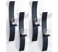 Novaliv Lot de 4 bougeoirs muraux vintage en métal avec verre - 6 x 39,5 x 6 cm - Noir - Bougeoir mural - Décoration murale - Décoration murale vintage