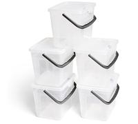 Novaliv Lot de 5 boîtes à lessive avec couvercle - 4 l - Transparent - 23,5 x 18 x 18,5 cm - Boîte de rangement pour poudre à lessive avec anse