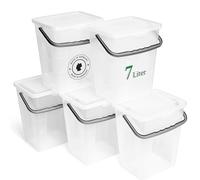 Novaliv Lot de 5 boîtes à lessive avec couvercle - 7 l - Transparent - 23,5 x 18 x 26,5 cm - Boîte de rangement pour poudre à lessive avec anse