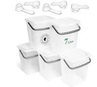 Novaliv Lot de 5 boîtes à lessive avec couvercle - 7 l - Transparent - Cuillère doseuse - 23,5 x 18 x 26,5 cm - Boîte de rangement avec anse - Pour lessive