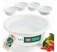 Novaliv Lot de 5 bols à vaisselle ronds en plastique - 1,1 l - Diamètre : 20 cm - Blanc - Sans BPA - Passe au lave-vaisselle - Idéal pour la cuisine et le camping