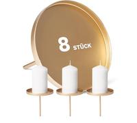 Novaliv Lot de 8 piques à bougie plats dorés de 10 cm de diamètre I Assiette de bougie avec épingle I Bougeoir de l'Avent en métal Décoration de Noël Broche I Bougeoir pour couronne de l'Avent