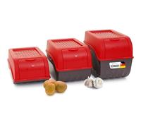 Novaliv Lot de boîtes de rangement pour pommes de terre - 3,5 l + 5 l + 9 l - Rouge - Boîtes à pommes de terre - Boîtes empilables - Boîtes à oignons, pommes de terre, fruits, pommes de terre