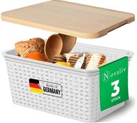 Novaliv Set de 3 boîtes de rangement avec couvercle en bois Cuisine 5L Blanc Plastique Aspect rotin Cuisine Rangement & organisation Armoire sans BPA Organiseur Boîtes de rangement pour sachets de thé