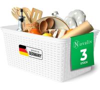 Novaliv Set de 3 paniers de qualité alimentaire Rangement cuisine 14L Blanc Plastique aspect rotin Rangement cuisine & organisation BPA-free Boîte de rangement alimentaire pour sachets de thé Snacks E